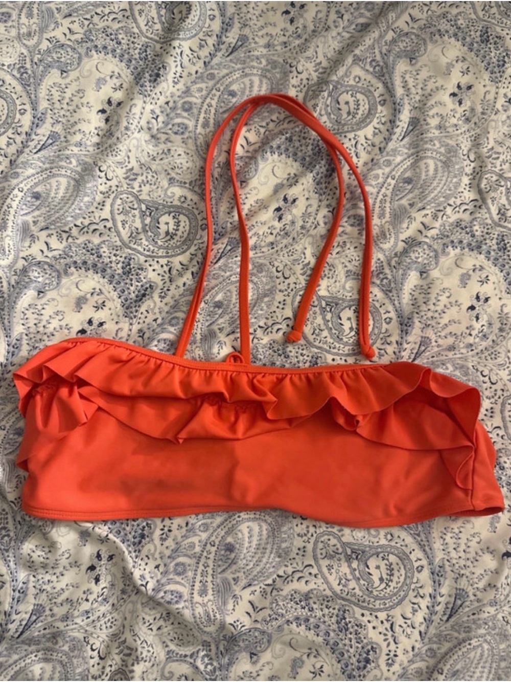 'Orange Ruffle Bandeau Swim Top